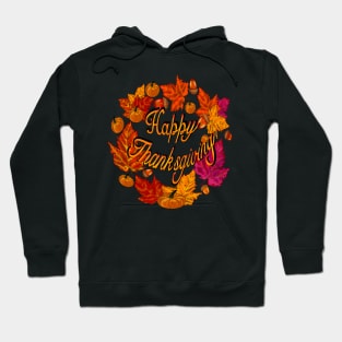 Happy thanksgiving wreathAutumn thanksgiving acorn, pumpkin, maple leaf decorations for  Fall Autumn leaves sticker pack pattern Hoodie